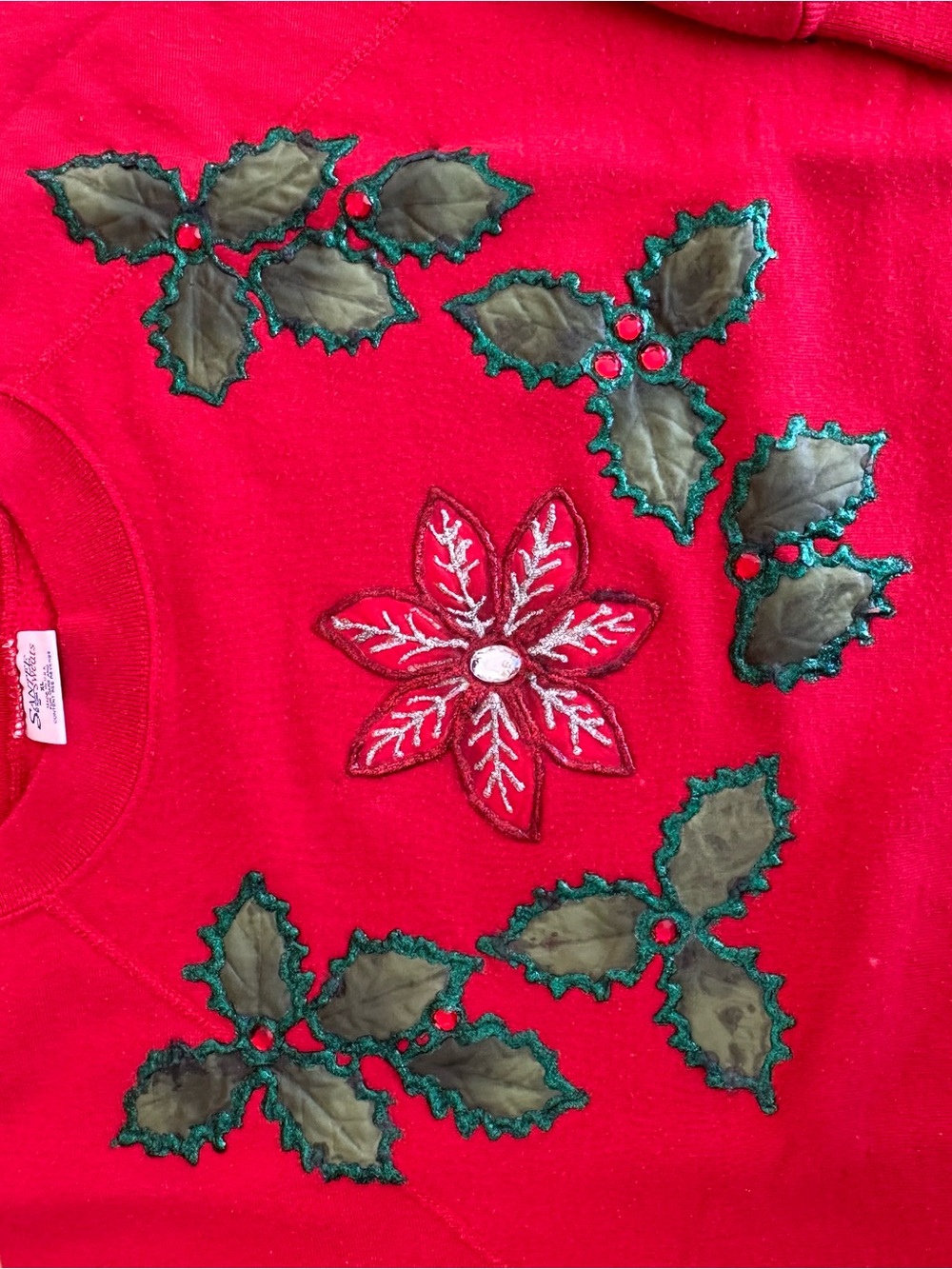 Women’s Red Poinsettia & Holly Holiday Sweatshirt
